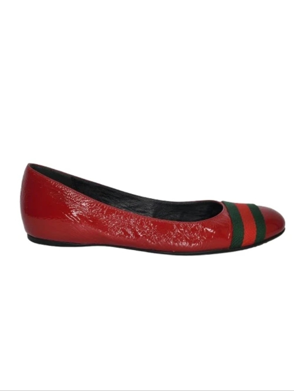 Gucci Web Stripe Patent Leather Ballet Flats